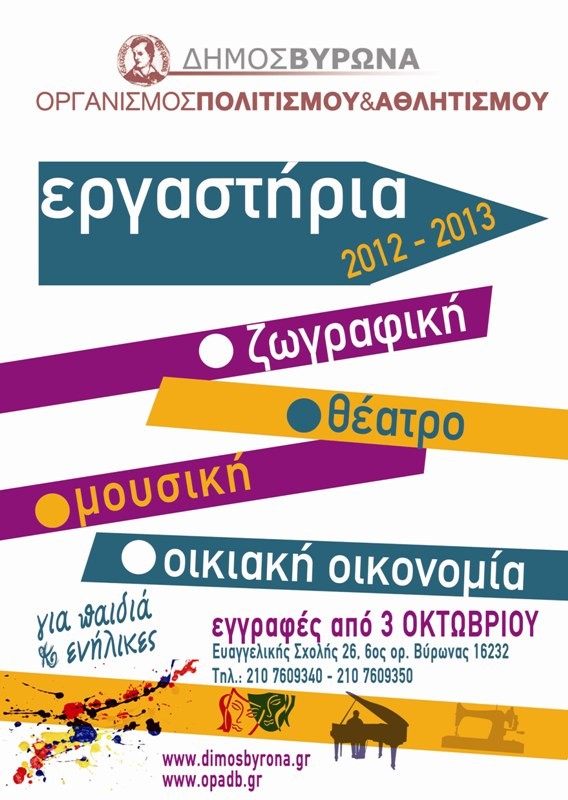 Ξεκινούν την Τετάρτη οι εγγραφές στα εργαστήρια του Δήμου