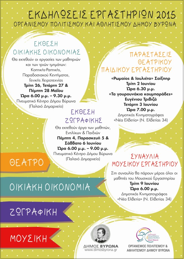 Εκδηλώσεις Εργαστηρίων Οργανισμού, Πολιτισμού και Αθλητισμού για το 2015 