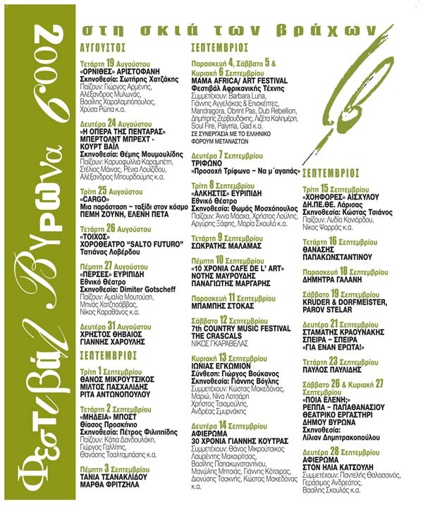 AΝΑΚΟΙΝΩΣΗ- ΑΚΥΡΩΣΕΙΣ- ΦΕΣΤΙΒΑΛ ΣΤΗ ΣΚΙΑ ΤΩΝ ΒΡΑΧΩΝ 2009