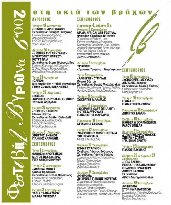 ΑΚΥΡΩΣΕΙΣ - ΦΕΣΤΙΒΑΛ ΒΥΡΩΝΑ 2009 ΣΤΗ ΣΚΙΑ ΤΩΝ ΒΡΑΧΩΝ