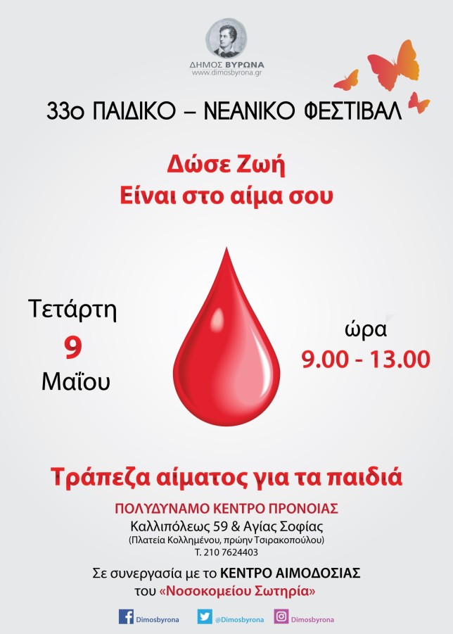 Αιμοδοσία την Τετάρτη 9 Μαΐου στο Πολυδύναμο Κέντρο Πρόνοιας