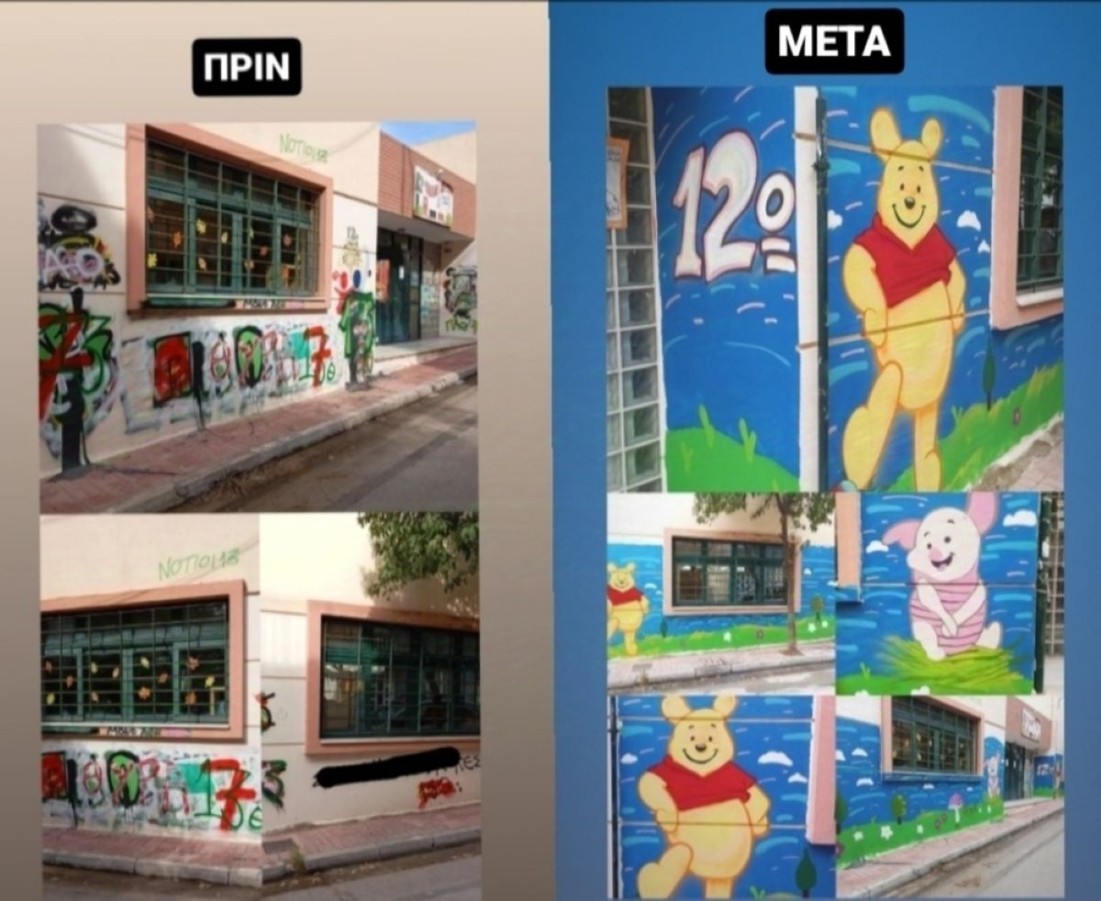 Οι μαθητές και οι μαθήτριες του 12ου Νηπιαγωγείου Βύρωνα αντίκρισαν σήμερα την νέα πρόσοψη του σχολείου τους