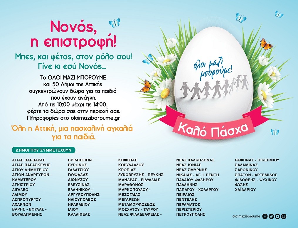 Κάλεσμα για τη συγκέντρωση πασχαλινών δώρων για παιδιά οικογενειών των Κοινωνικών Δομών Βύρωνα