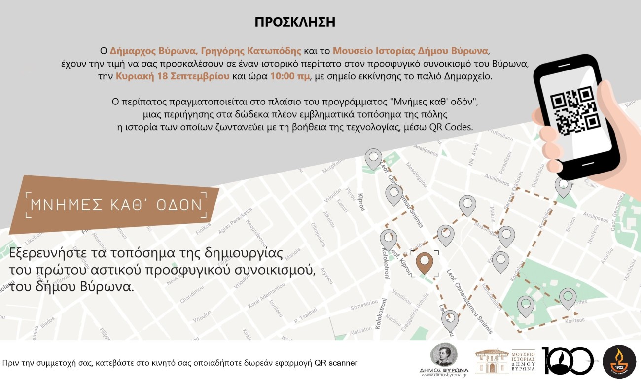 «Μνήμες καθ’ οδόν»: Ξανα- γνωρίστε την ιστορία του Βύρωνα με τη  χρήση κινητών τηλεφώνων και την τεχνολογία QR Codes