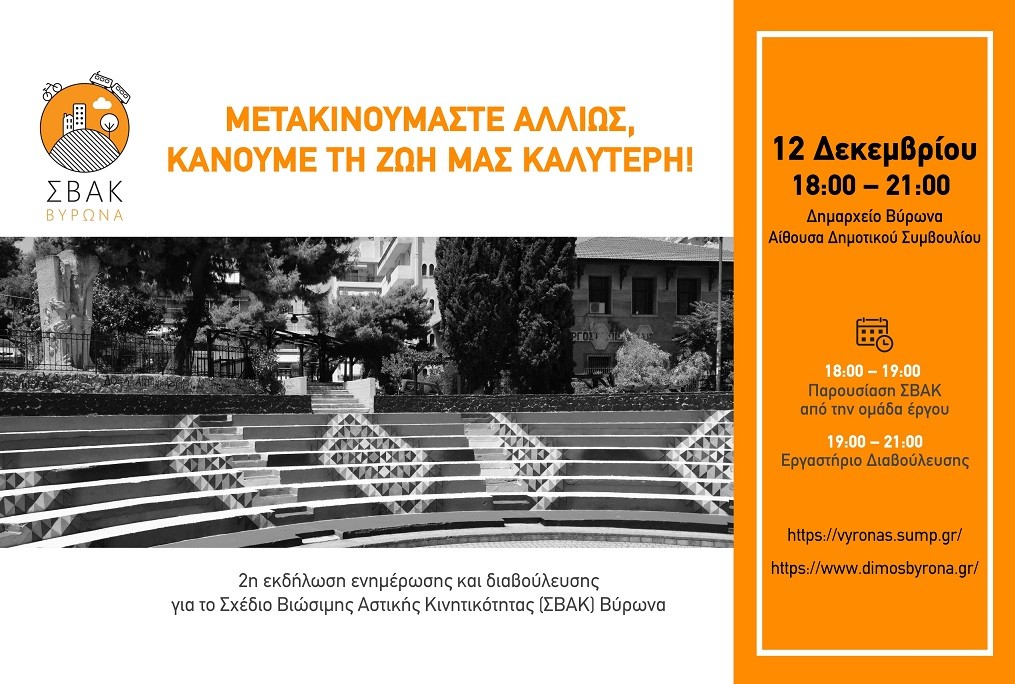 2η Εκδήλωση ενημέρωσης & διαβούλευσης για το Σχέδιο Βιώσιμης Αστικής Κινητικότητας Βύρωνα