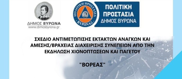 ΣΧΕΔΙΟ ΑΝΤΙΜΕΤΩΠΙΣΗΣ ΕΚΤΑΚΤΩΝ ΑΝΑΓΚΩΝ ΚΑΙ ΑΜΕΣΗ/ΒΡΑΧΕΙΑ ΔΙΑΧΕΙΡΙΣΗ ΤΩΝ ΣΥΝΕΠΕΙΩΝ ΑΠΟ ΕΚΔΗΛΩΣΗ ΧΙΟΠΤΩΣΕΩΝ ΚΑΙ ΠΑΓΕΤΟΥ ΤΟΥ ΔΗΜΟΥ ΒΥΡΩΝΑ ΣΥΜΦΩΝΑ ΜΕ ΤΑ ΟΡΙΖΟΜΕΝΑ ΣΤΟ ΓΕΝΙΚΟ ΣΧΕΔΙΟ ΠΟΛΙΤΙΚΗΣ ΠΡΟΣΤΑΣΙΑΣ ΜΕ ΤΗΝ ΚΩΔΙΚΗ ΟΝΟΜΑΣΙΑ «ΒΟΡΕΑΣ»
